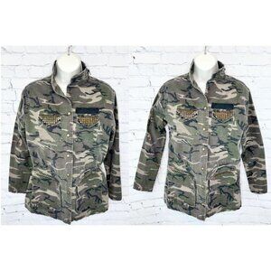 JET JOHN ESHAYA CAMO ANTIQUE BRASS STUDDED DRAWSTRING WAIST JACKET - M/L